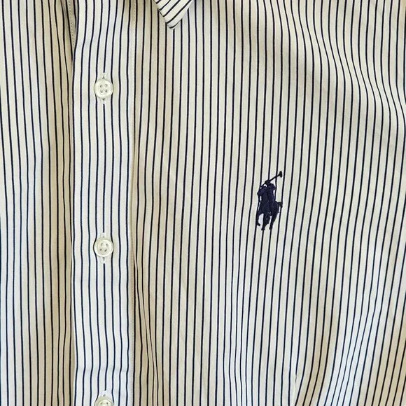 Ralph Lauren Womens Navy Blue & White Striped Button-Up Shirt Size 6 - Picture 3 of 6
